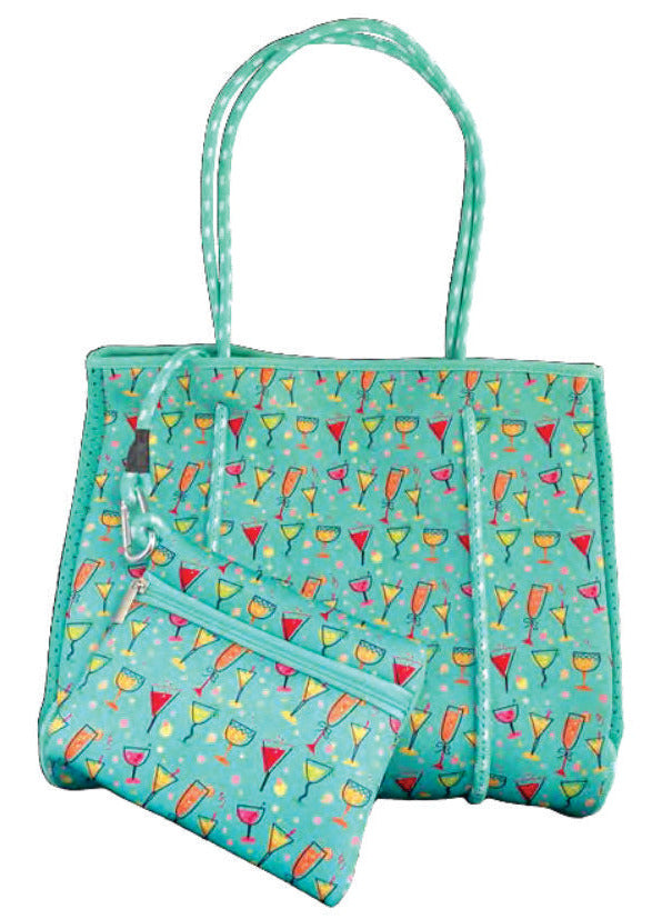 Fashion Tote Bag - Cocktails (Aqua)